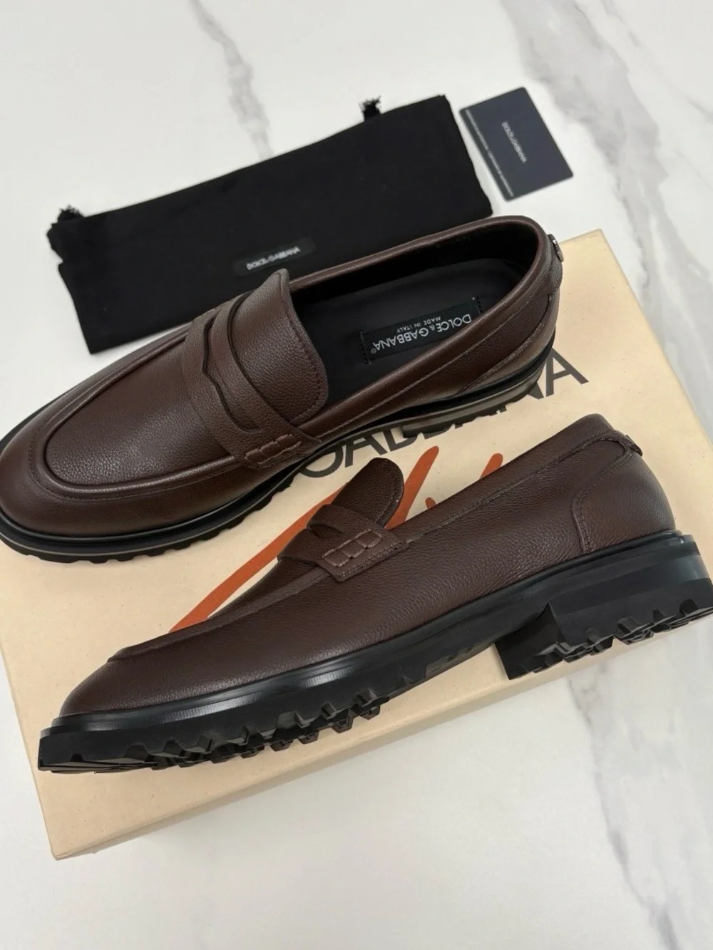 Dolce & Gabbana Men’s Brown Pebbled Leather Penny Loafers